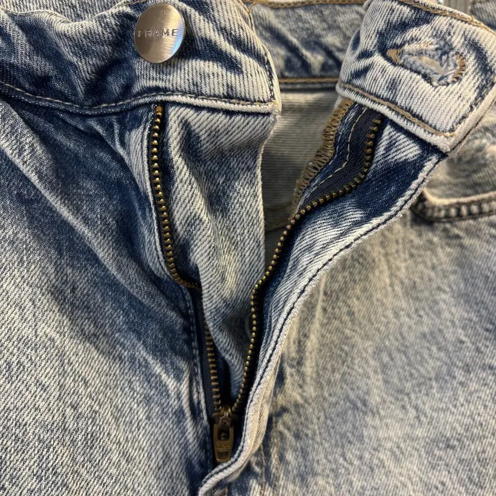 FRAME Le Simone High Rise Cut-Off Denim Shorts Acid Wash Raw Hem Size 29 Retro - Picture 5 of 8